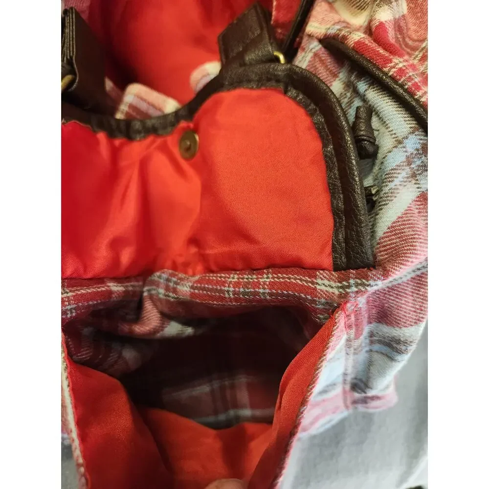 CLAIRE'S Plaid Flannel Backpack Red Faux Leather Fall School Cowgirl Farmgirl